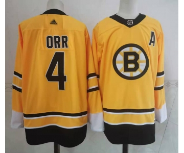 Men's Boston Bruins #4 Bobby Orr Yellow Adidas 2020-21 Stitched NHL Jersey