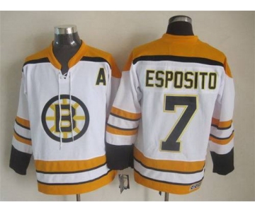 Men's Boston Bruins #7 Phil Esposito 2007-08 White CCM Vintage Throwback Jersey