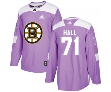 Men's Boston Bruins #71 Taylor Hall Adidas Authentic Fights Cancer Practice Purple Jersey
