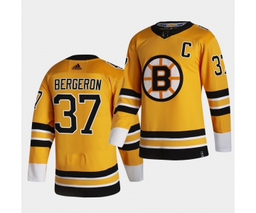 Patrice Bergeron #37 with C patch Bruins 2021 Reverse Retro Special Edition yellow Jersey