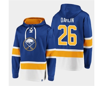 Men's Buffalo Sabres #26 Rasmus Dahlin Royal Ageless Must-Have Lace-Up Pullover Hoodie