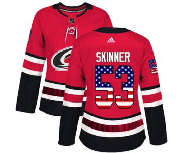 Adidas Carolina Hurricanes #53 Jeff Skinner Red Home Authentic USA Flag Women's Stitched NHL Jersey