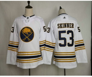 Women's Buffalo Sabres #53 Jeff Skinner White With Gold 50th Anniversary Adidas Stitched NHL Jersey