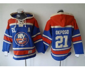 Men's New York Islanders #21 Kyle Okposo Old Time Hockey Light Blue Hoodie