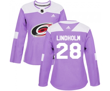 Adidas Carolina Hurricanes #28 Elias Lindholm Purple Authentic Fights Cancer Women's Stitched NHL Jersey