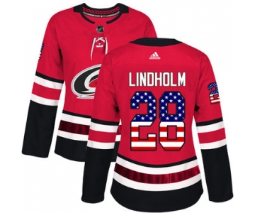 Adidas Carolina Hurricanes #28 Elias Lindholm Red Home Authentic USA Flag Women's Stitched NHL Jersey