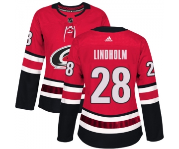 Adidas Carolina Hurricanes #28 Elias Lindholm Red Home Authentic Women's Stitched NHL Jersey