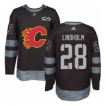 Men's Adidas Calgary Flames #28 Elias Lindholm Black 1917-2017 100th Anniversary Stitched NHL Jersey