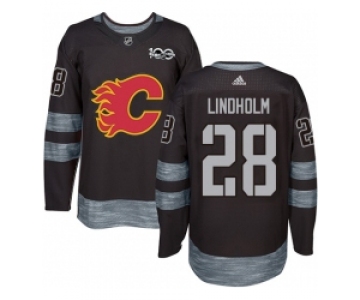 Men's Adidas Calgary Flames #28 Elias Lindholm Black 1917-2017 100th Anniversary Stitched NHL Jersey