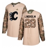 Men's Adidas Calgary Flames #28 Elias Lindholm Camo Authentic 2017 Veterans Day Stitched NHL Jersey