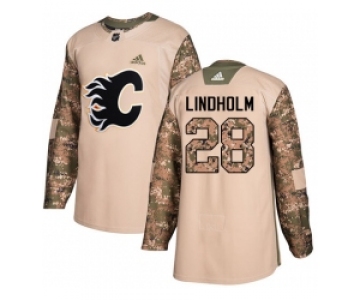 Men's Adidas Calgary Flames #28 Elias Lindholm Camo Authentic 2017 Veterans Day Stitched NHL Jersey