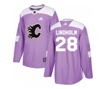 Men's Adidas Calgary Flames #28 Elias Lindholm Purple Authentic Fights Cancer Stitched NHL Jersey