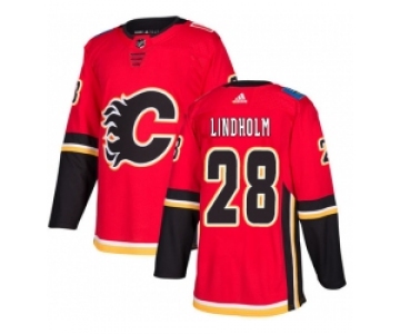 Men's Adidas Calgary Flames #28 Elias Lindholm Red Home Authentic USA Flag Stitched NHL Jerseys