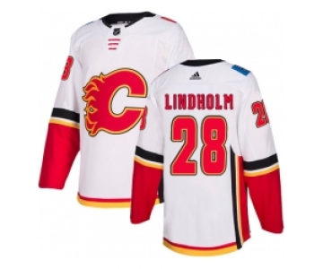Men's Adidas Calgary Flames #28 Elias Lindholm White Road Authentic Stitched NHL Jersey