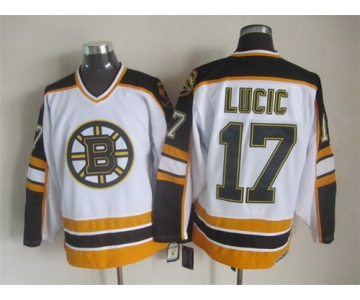 Men's Boston Bruins #17 Milan Lucic 1996-97 White CCM Vintage Throwback Jersey