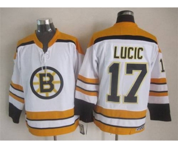 Men's Boston Bruins #17 Milan Lucic 2007-08 White CCM Vintage Throwback Jersey