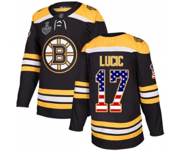 Men's Boston Bruins #17 Milan Lucic Black Home Authentic USA Flag 2019 Stanley Cup Final Bound Stitched Hockey Jersey