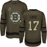 Men's Boston Bruins #17 Milan Lucic Green Salute to Service 2019 Stanley Cup Final Bound Stitched Hockey Jersey
