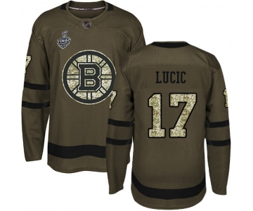 Men's Boston Bruins #17 Milan Lucic Green Salute to Service 2019 Stanley Cup Final Bound Stitched Hockey Jersey