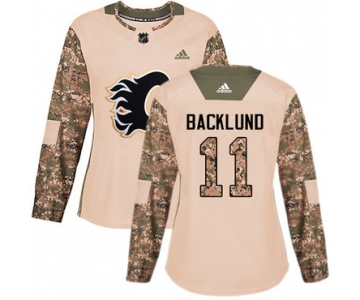 Adidas Calgary Flames #11 Mikael Backlund Camo Authentic 2017 Veterans Day Women's Stitched NHL Jersey