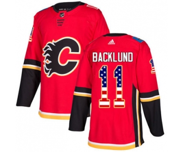 Adidas Flames #11 Mikael Backlund Red Home Authentic USA Flag Stitched NHL Jersey