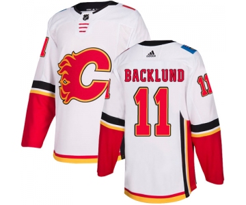 Men's Adidas Calgary Flames #11 Mikael Backlund White Away Authentic NHL Jersey