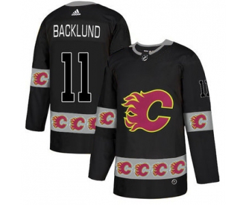 Men's Calgary Flames #11 Mikael Backlund Black Team Logos Fashion Adidas Jersey