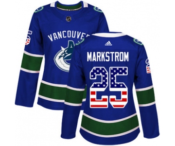 Adidas Vancouver Canucks #25 Jacob Markstrom Blue Home Authentic USA Flag Women's Stitched NHL Jersey