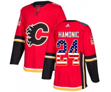 Adidas Flames #24 Travis Hamonic Red Home Authentic USA Flag Stitched NHL Jersey