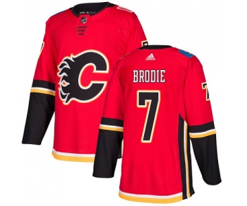 Adidas Flames #7 TJ Brodie Red Home Authentic Stitched NHL Jersey