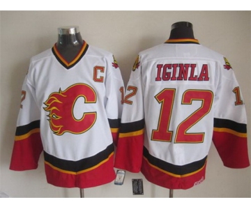 Calgary Flames #12 Jarome Iginla 2003 White Throwback CCM Jersey