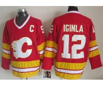 Calgary Flames #12 Jarome Iginla Red Third Throwback CCM Jersey