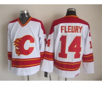 Calgary Flames #14 Theoren Fleury White Throwback CCM Jersey