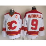 Calgary Flames #9 Lanny McDonald White Throwback CCM Jersey