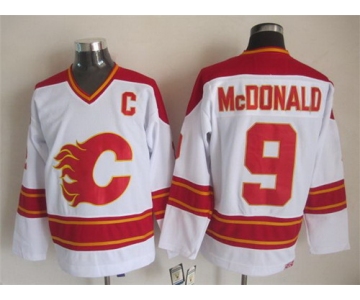 Calgary Flames #9 Lanny McDonald White Throwback CCM Jersey