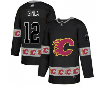 Men's Calgary Flames #12 Jarome Iginla Black Team Logos Fashion Adidas Jersey