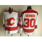 Men's Calgary Flames #30 Mike Vernon 1980-81 White CCM Vintage Throwback Jersey