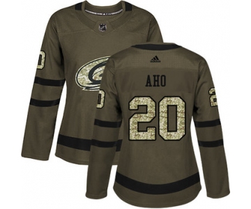 Adidas Carolina Hurricanes #20 Sebastian Aho Green Salute to Service Women's Stitched NHL Jersey