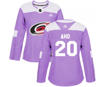 Adidas Carolina Hurricanes #20 Sebastian Aho Purple Authentic Fights Cancer Women's Stitched NHL Jersey