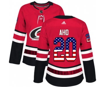 Adidas Carolina Hurricanes #20 Sebastian Aho Red Home Authentic USA Flag Women's Stitched NHL Jersey