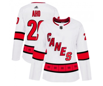 Carolina Hurricanes #20 Sebastian Aho White Road Authentic Women's Stitched Hockey Jersey