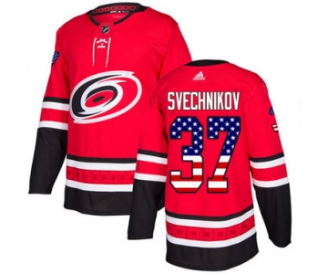 Adidas Carolina Hurricanes #37 Andrei Svechnikov Red Home Authentic USA Flag Stitched NHL Jersey