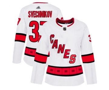 Carolina Hurricanes #37 Andrei Svechnikov White Road Authentic Women's Stitched Hockey Jersey