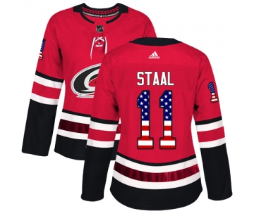 Adidas Carolina Hurricanes #11 Jordan Staal Red Home Authentic USA Flag Women's Stitched NHL Jersey