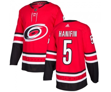 Adidas Hurricanes #5 Noah Hanifin Red Home Authentic Stitched NHL Jersey