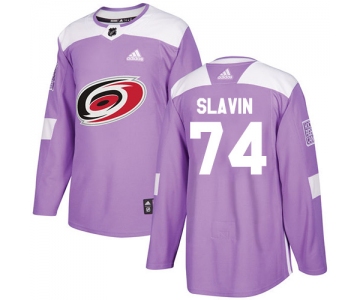 Adidas Hurricanes #74 Jaccob Slavin Purple Authentic Fights Cancer Stitched NHL Jersey