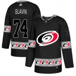 Men's Carolina Hurricanes #74 Jaccob Slavin Black Team Logos Fashion Adidas Jersey