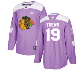 Adidas Blackhawks #19 Jonathan Toews Purple Authentic Fights Cancer Stitched Youth NHL Jersey