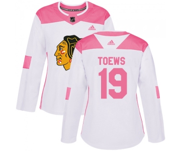 Adidas Chicago Blackhawks #19 Jonathan Toews White Pink Authentic Fashion Women's Stitched NHL Jersey