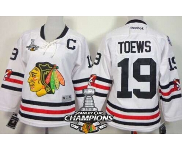 Chicago Blackhawks #19 Jonathan Toews 2015 Winter Classic White Womens Jersey W/2015 Stanley Cup Champion Patch